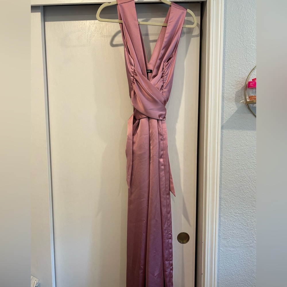 Express Blush Satin Jumpsuit Dress
